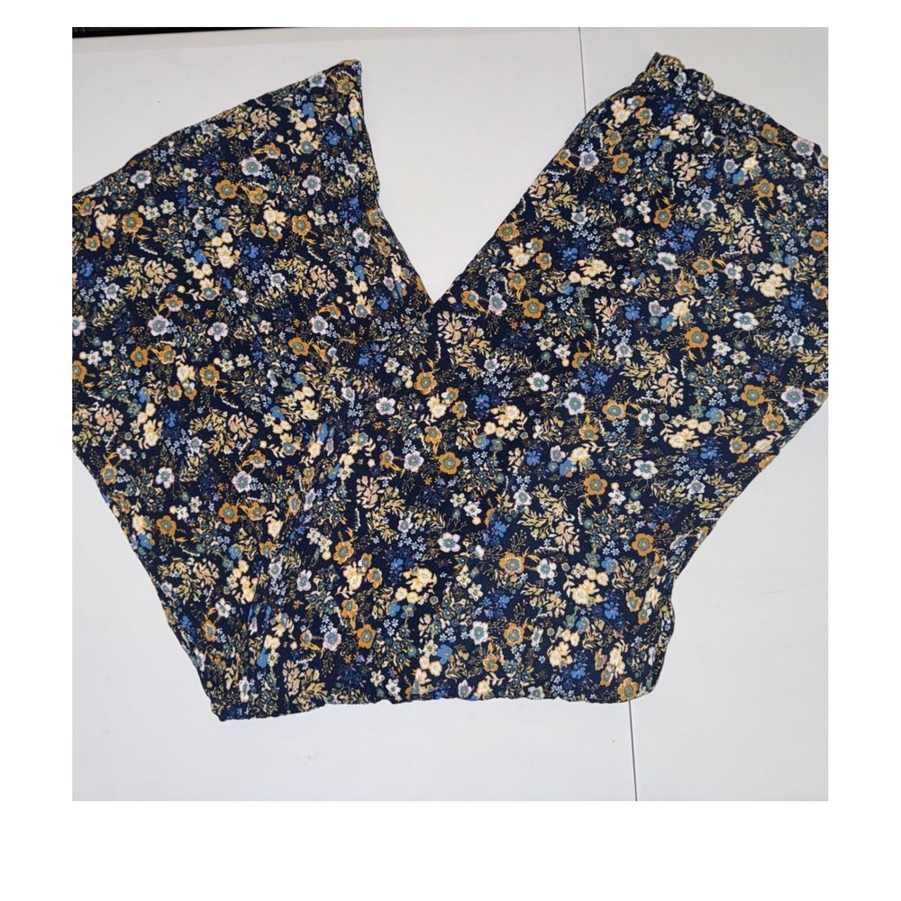 Maurices Floral Wide Leg Pants Womens XL Navy Blue Rayon Boho Ditsy Print - Picture 9 of 9